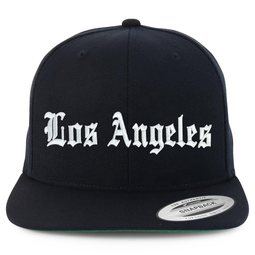 Trendy Apparel Shop Los Angeles City Old English Embroidered Flat Bill Snapback Cap - Black