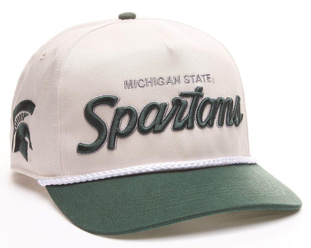 47 NCAA Hitch Michigan State Crosstown Script Rope Adjustable Snapback Hat - Cream/Green, Green, One Size