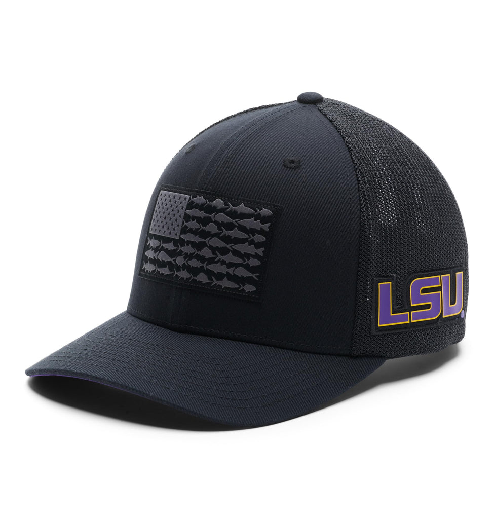 Columbia Unisex Collegiate PFG Mesh Fish Flag Ball Cap, LSU - Black, S/M