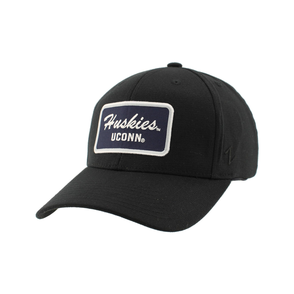 Connecticut Huskies NCAA Officially Licensed Fitted Hat ZH Patch Brick Black, Large