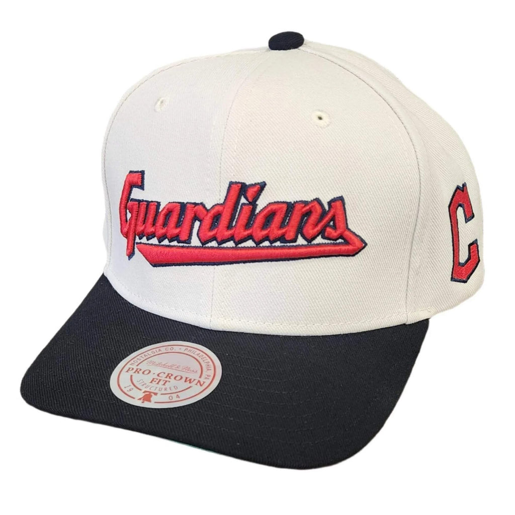 Mitchell & Ness Cleveland Baseball MLB Off Word Pro Snapback Hat Cap - Off White