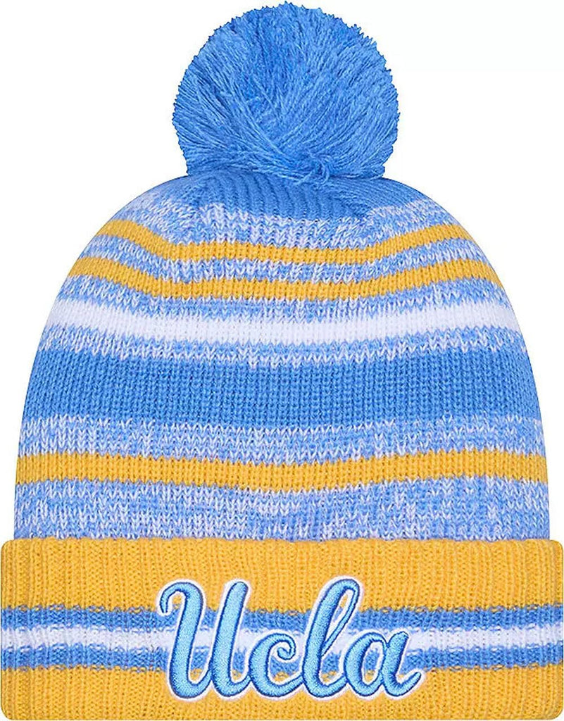 UCLA Bruins Onfield Sport Gold Striped Cuffed College Knit Beanie Hat Pom - NCAA Cheer Cuff Knit Cap