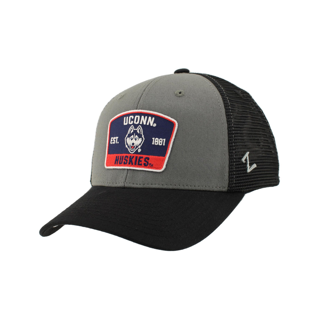 Connecticut Huskies NCAA Officially Licensed Snapback Hat Big Rig Patch Black Gray Switchback