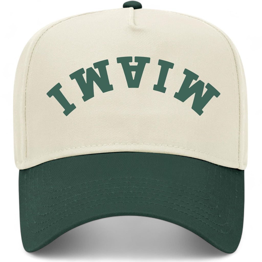 Miami Upside Down Reversed Vintage Trucker Hat | Premium Snapback Baseball Hat for Men & Women (US, Alpha, One Size, Green/Natural)