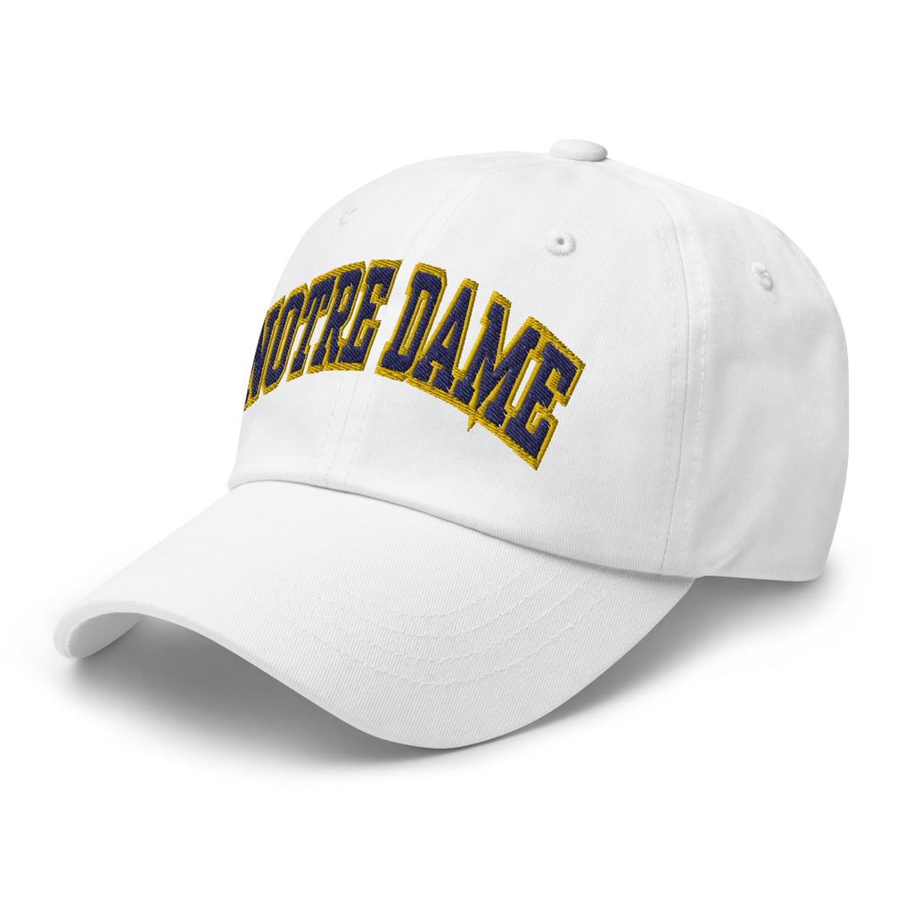 RIVEMUG NG Notre Dame Embroidered Curved Bill Cap Relaxed Fit Low Crown Adjustable City Dad Hat White