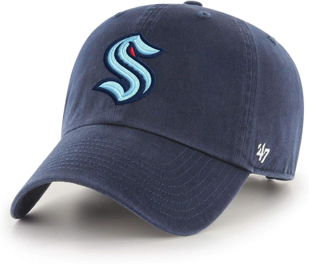 47 NHL Team Color Alternate Primary Logo Clean Up Adjustable Cap Dad Hat, Adult One Size Fits All - Seattle Kraken Navy