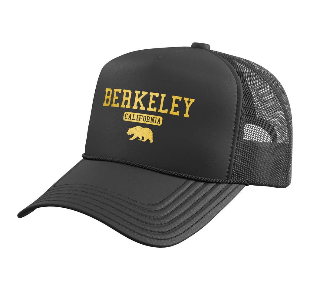 Berkeley California Bear Pride Vintage Trucker Hat with Adjustable Mesh Back, Black