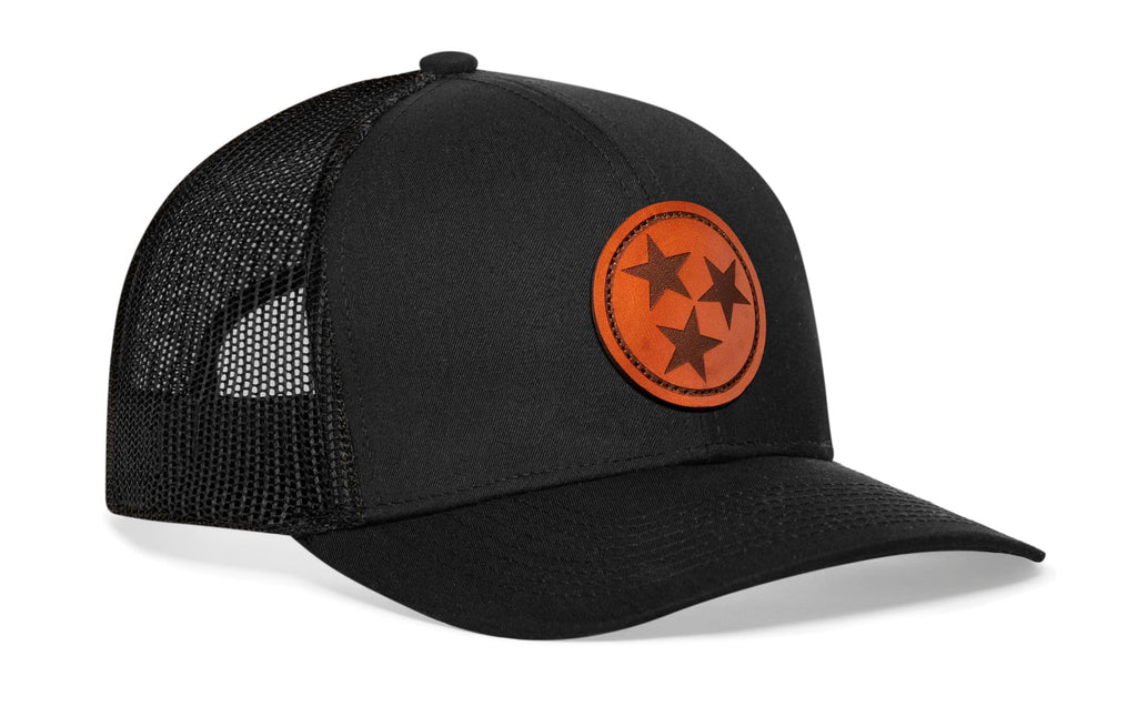 HAKA Tennessee Hat – Leather TN Flag Trucker Hat Baseball Cap Snapback Golf Hat (Black)