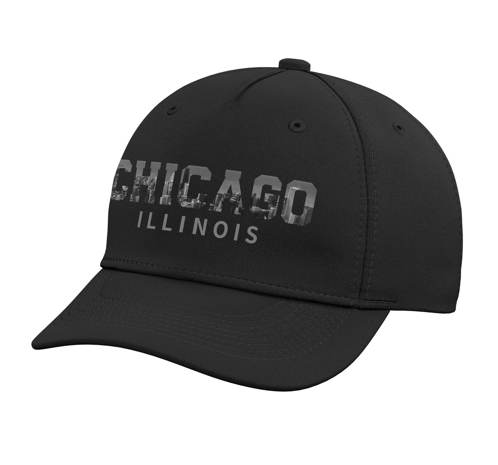 Vintage Chicago Illinois Windy City Iconic Skyline Souvenir Adjustable Printed Baseball Hat, Black