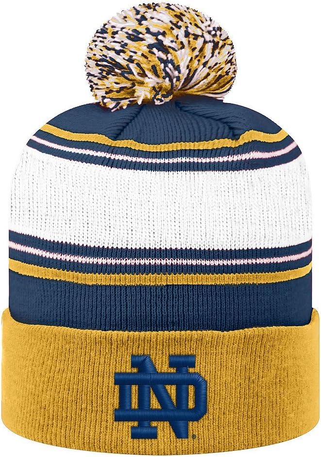 Collegiate Cuffed Knit Beanie Hats, Cuffed Knit Winter Beanies Available (Winter Pom Beanie, ND Striped)