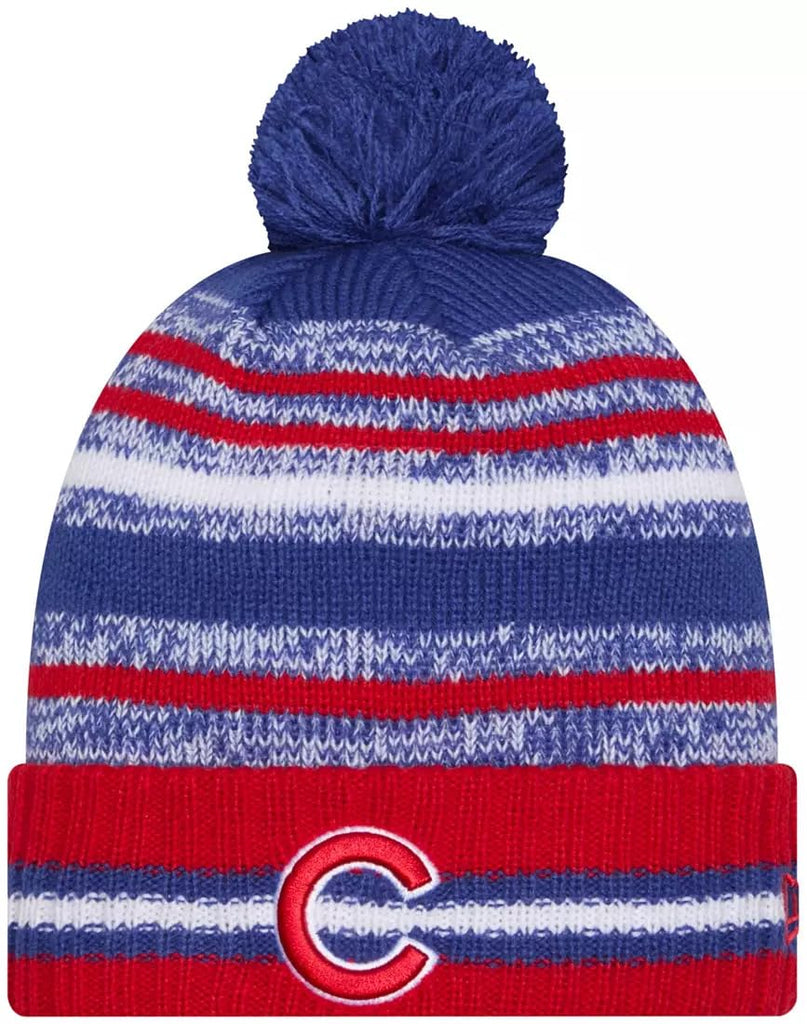 New Era Chicago Cubs Onfield Sport Red Striped Cuffed Baseball Knit Beanie Hat Pom - MLB Cheer Cuff Knit Cap