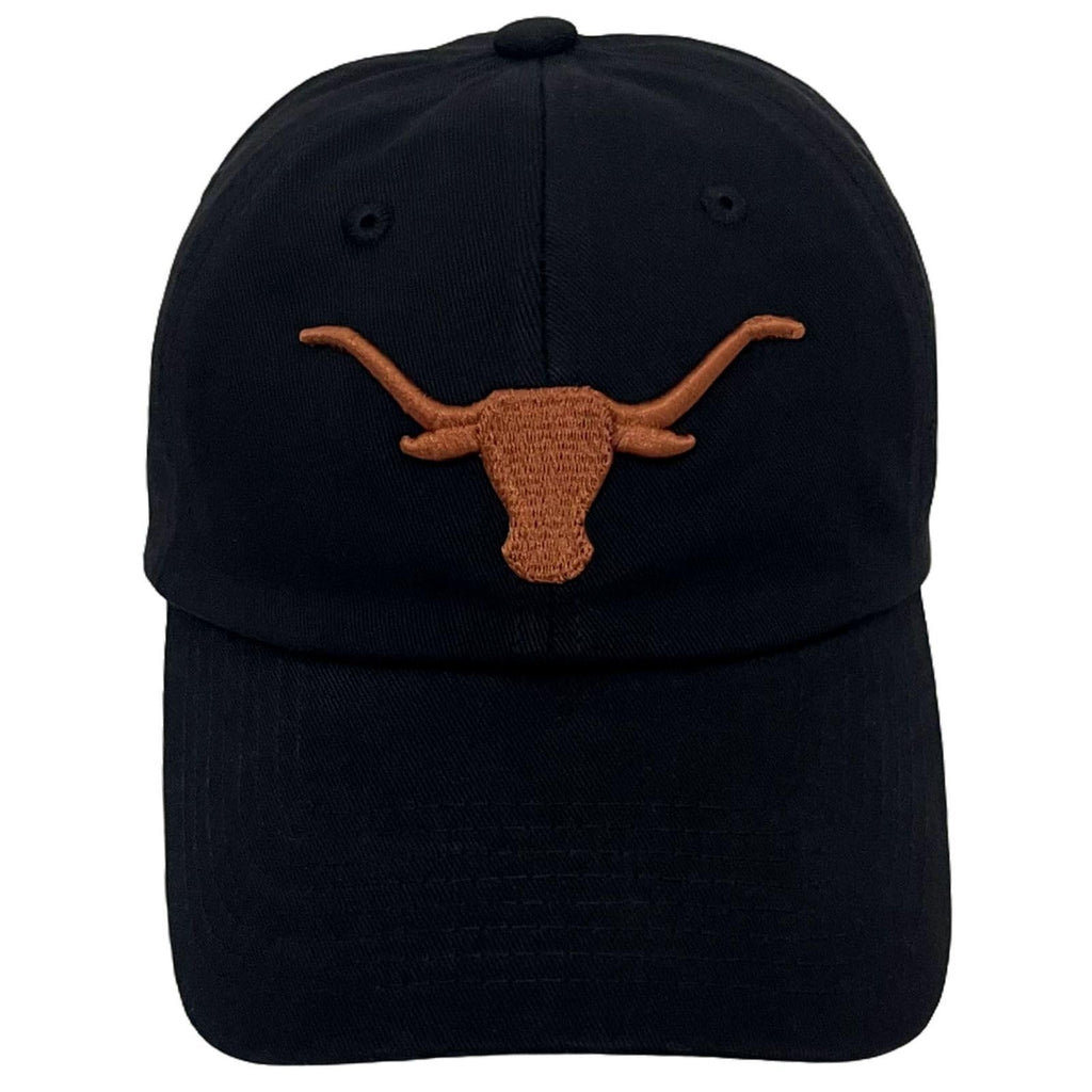 Leomie Black Baseball Cap with 3D Embroidered Bull Logo - Cotton Adjustable Dad Hat with Raised Orange Stitching, Structured Low Profile Unisex Cap with Metal Buckle Closure