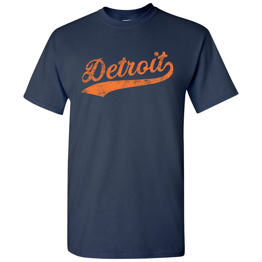 UGP Campus Apparel Detroit City Script - Hometown Pride Souvenir Basic Cotton T-Shirt - X-Large - Navy