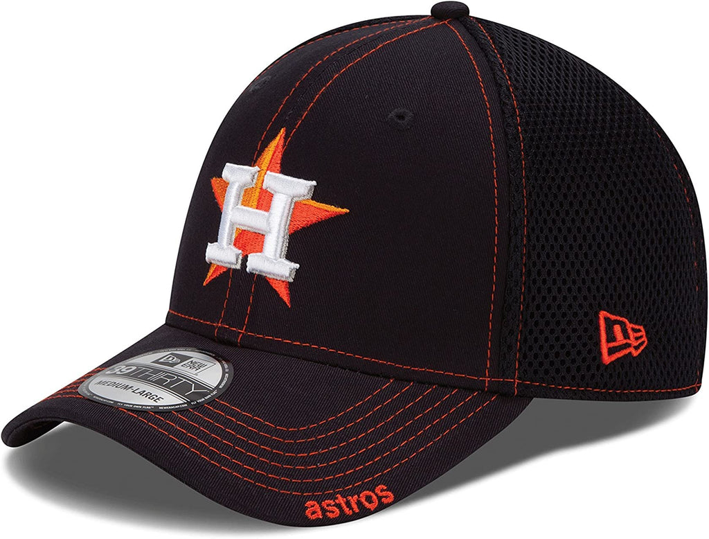 New Era MLB 39Thirty Neo Team Color Primary Logo Strech Fit Flex Baseball Cap Hat - Houston Astros Navy - Medium-Large