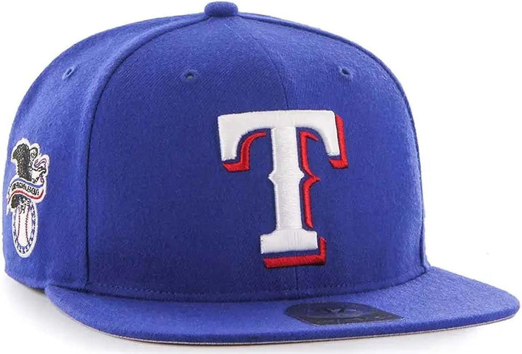 '47 MLB Sure Shot Captain Hat Adjustable Structured 6-Panel Snapback Hat Cap, Adult One Size Fits All (One Size, Texas Rangers)
