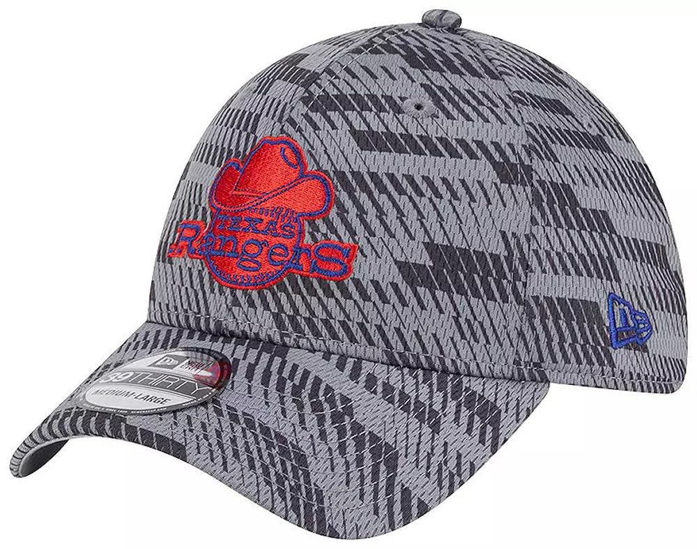 New Era Texas Rangers Clubhouse Batting Practice Men's 39THIRTY Flex Hat - MLB Stretch Fit Gray Cap (L/XL)