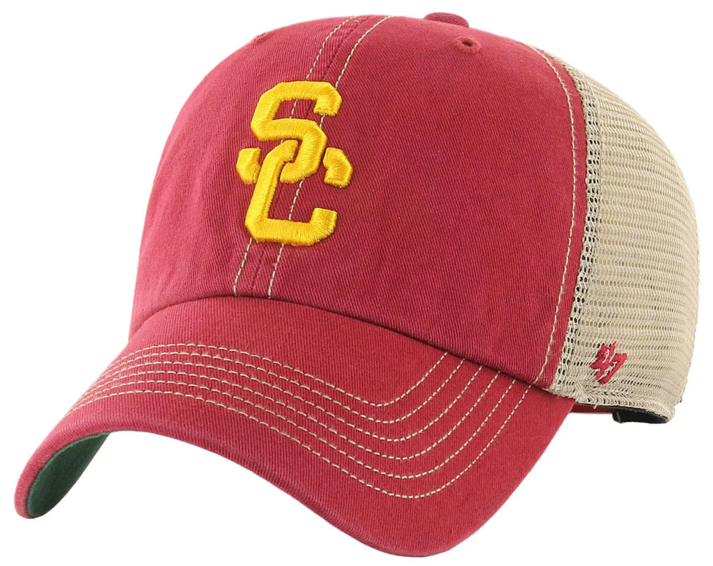 47 NCAA Trawler Primary Logo Team Color Mesh Trucker Clean Up Adjustable Hat, Adult One Size Fits All (US, Alpha, One Size, USC Trojans - Red, USC Trojans)