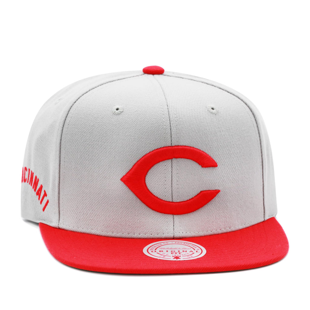 Mitchell & Ness Cincinnati Reds Cooperstown MLB Away Snapback Hat Cap - Grey/Red