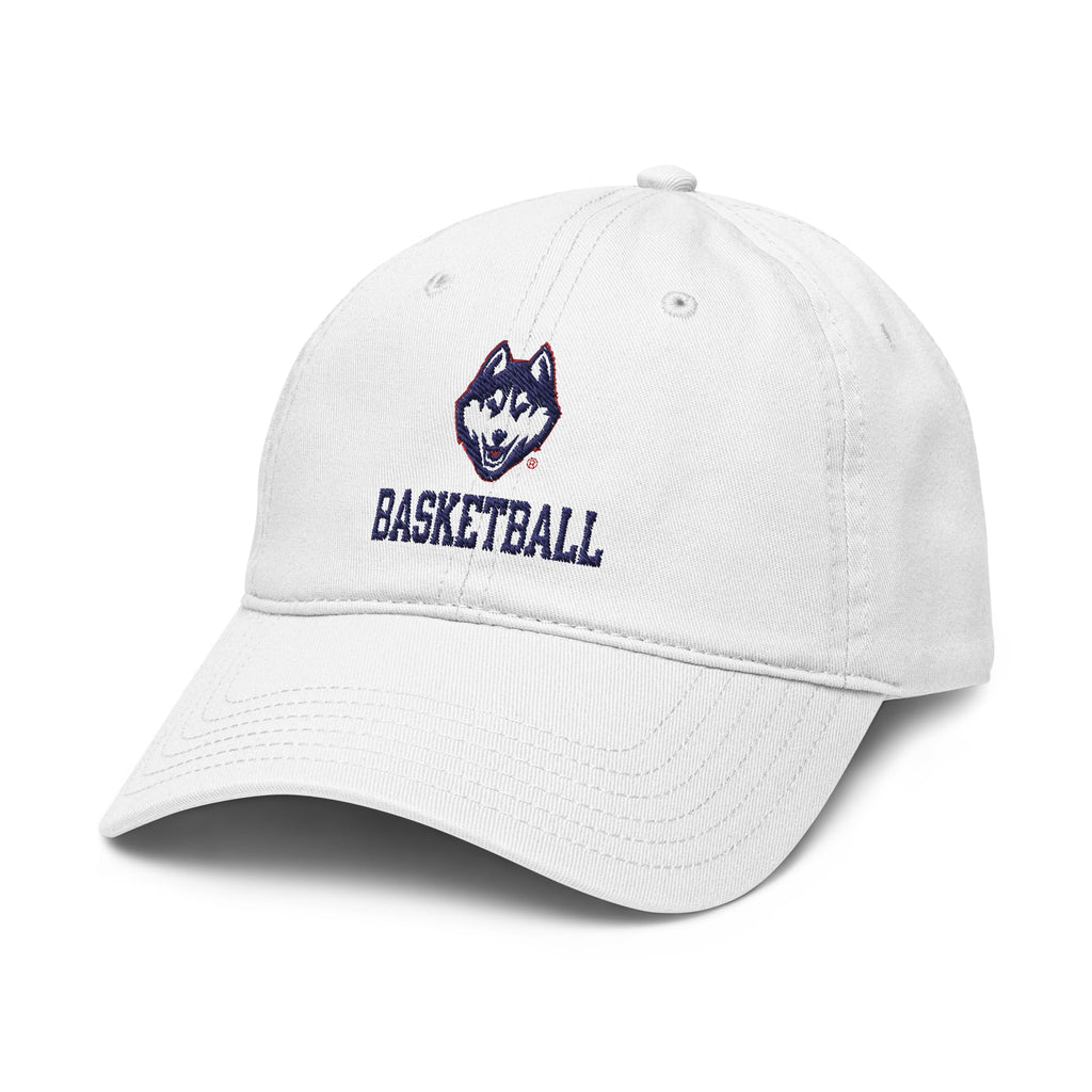 Elite Authentics Connecticut Huskies Basketball White Officially Licensed Adjustable Baseball Hat, One Size