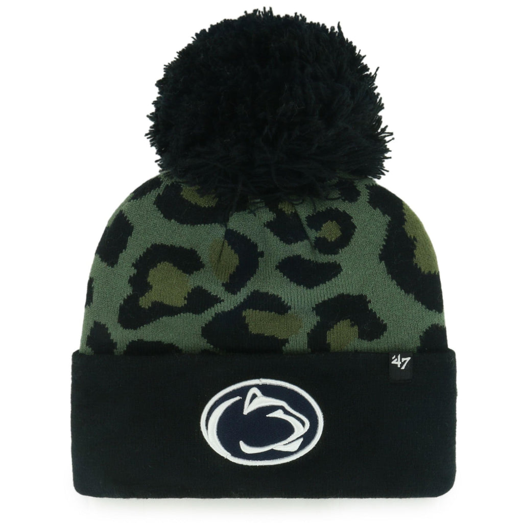 Penn State Nittany Lions Woman's Black Cuff Bagheera Beanie Hat with POM - NCAA PSU Cuffed Ladies Winter Knit Cap