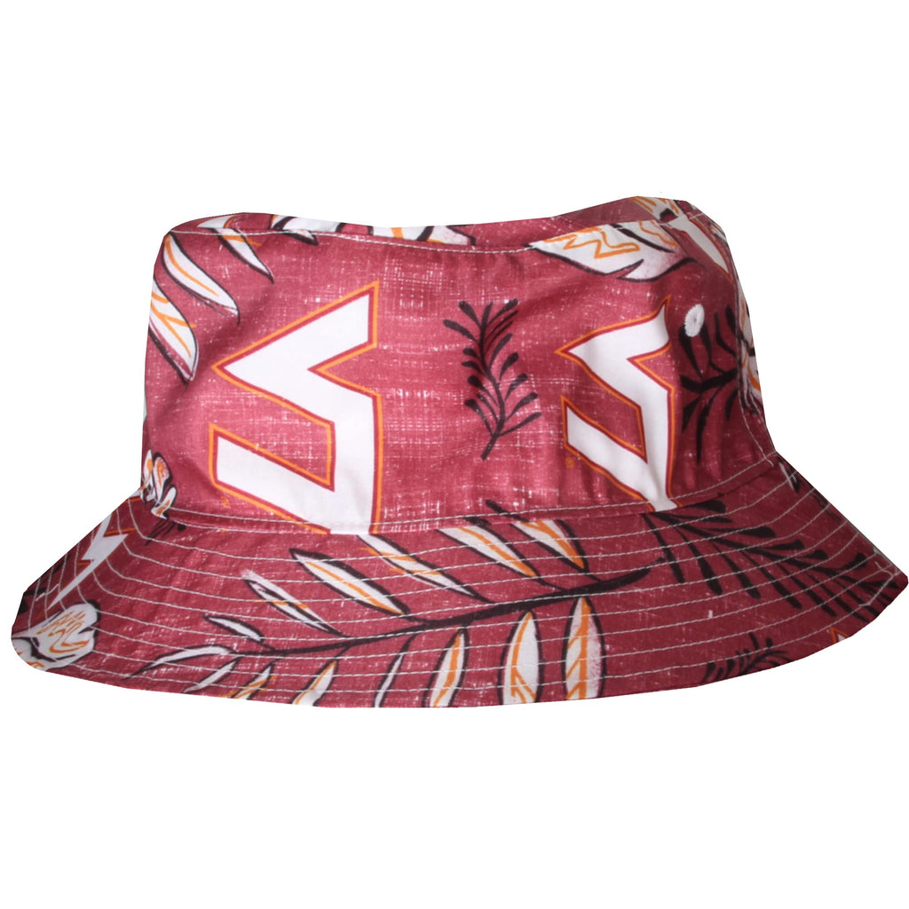 Wes and Willy Mens College Hawaiian Vintage Floral Bucket Hat(Virginia Tech Hokies, S/M) Maroon