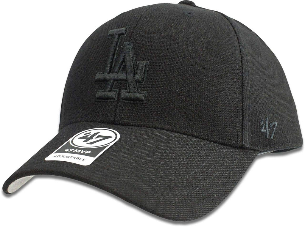 Los Angeles Dodgers Hat MLB Authentic '47 (Forty Seven) Brand MVP Adjustable Black on Black Baseball Cap Adjustable Adult One Size Men & Women 85% Acrylic 15% Wool