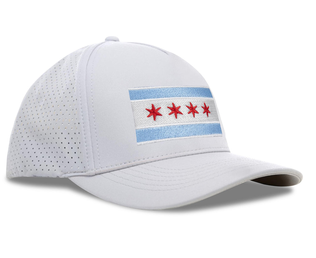 Performance Golf Hat – Adjustable Snapback Trucker Baseball Cap for Men & Women - Jetset Series (Chicago, Arctic White)