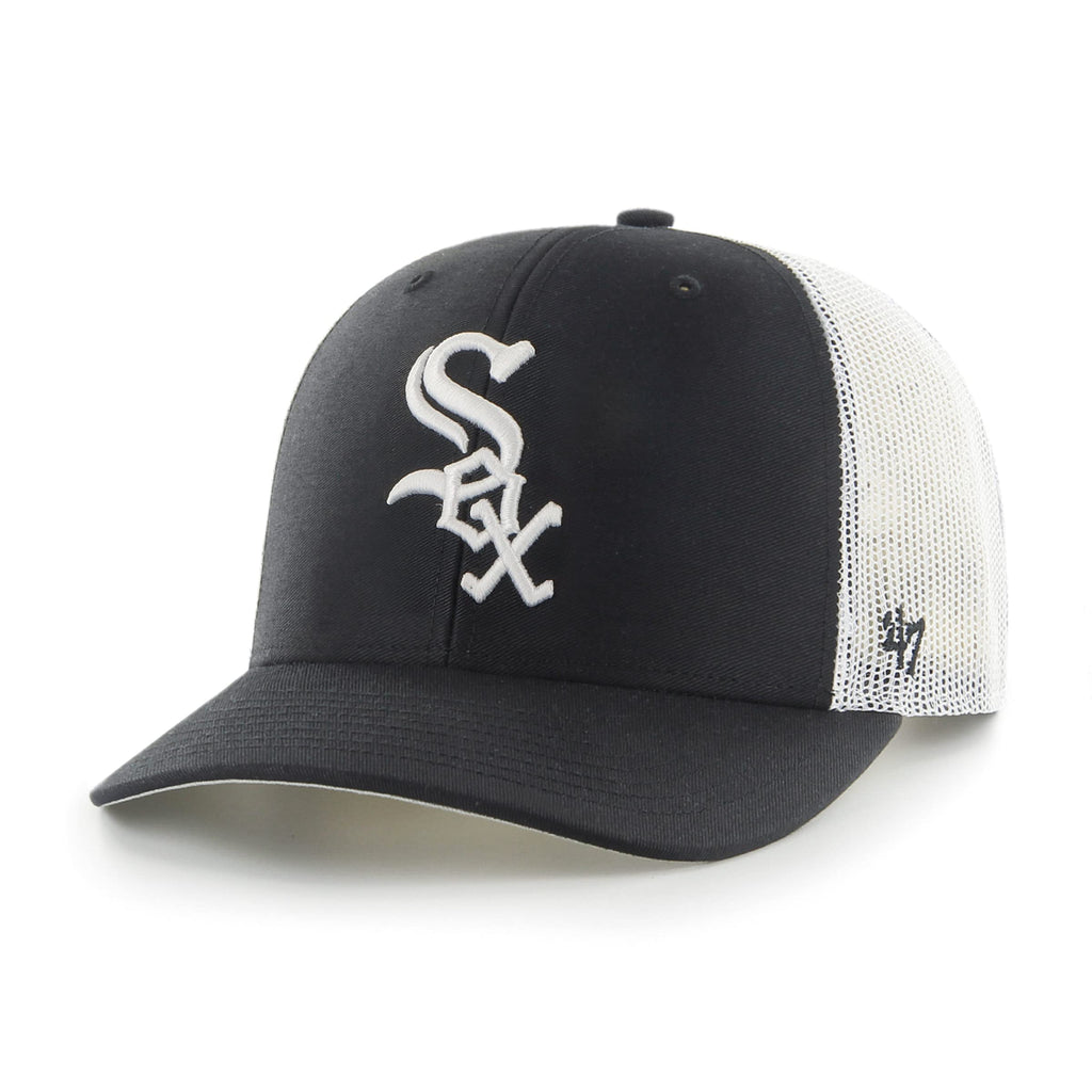 '47 MLB Men's Trucker Snapback Adjustable Hat (Chicago White Sox, Black), One Size
