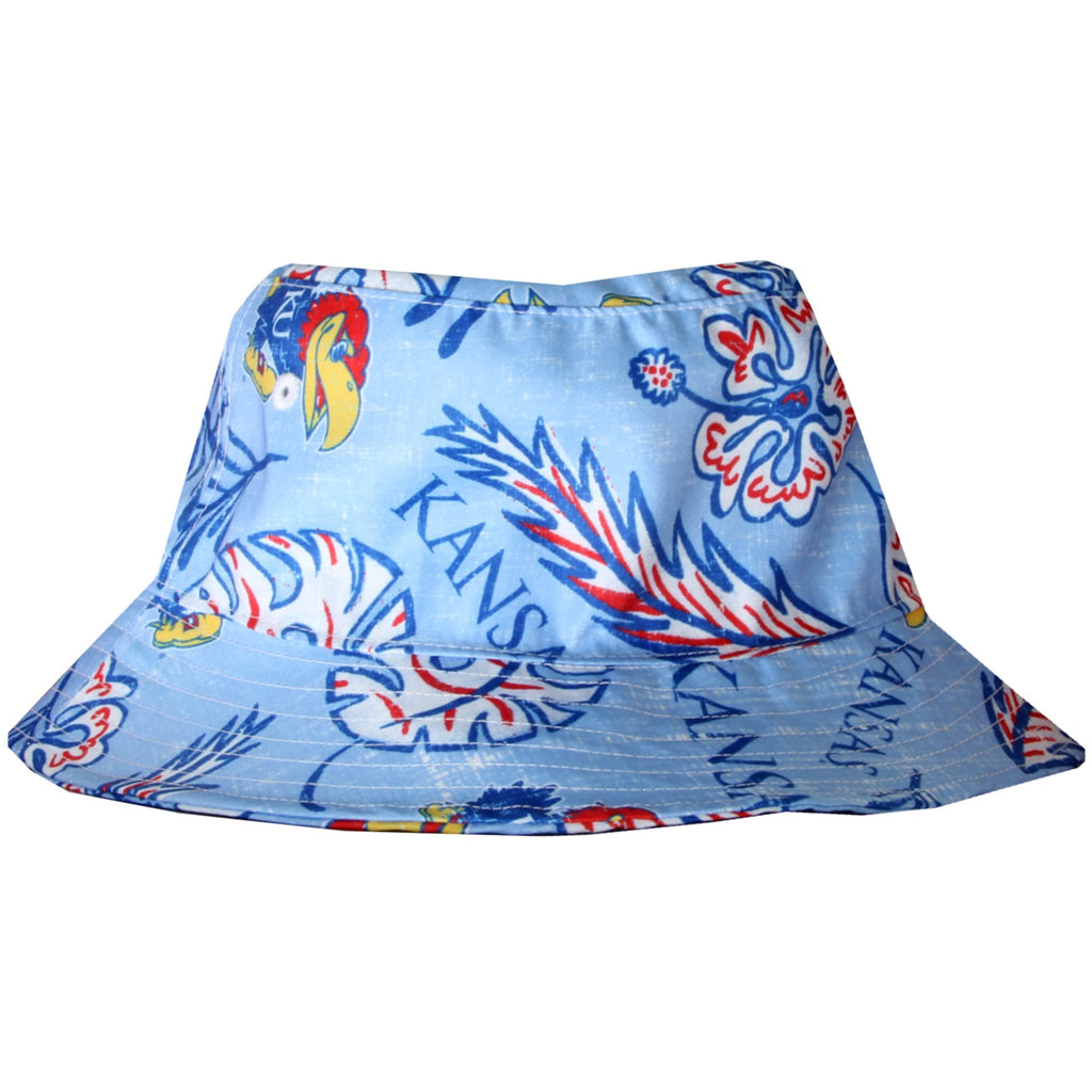Wes and Willy Mens College Hawaiian Vintage Floral Bucket Hat(Kansas Jayhawks, S/M) Blue