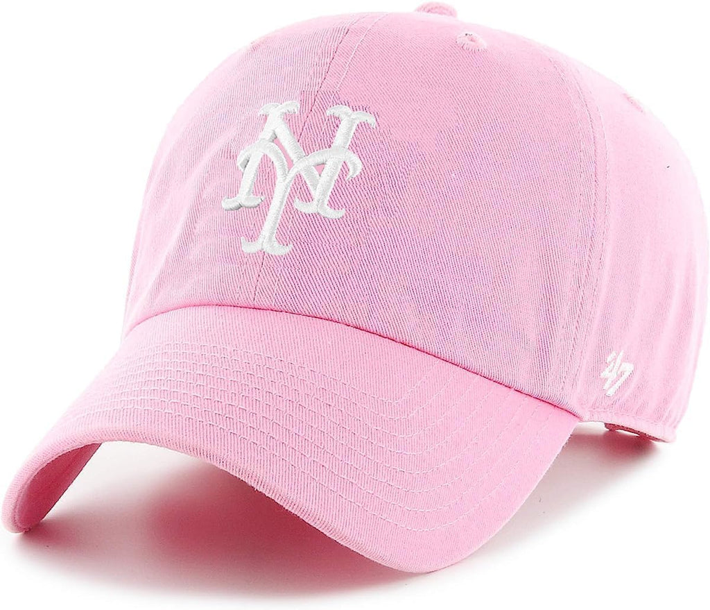 47 Brand MLB Rose Pink Primary Logo Clean Up Adjustable Baseball Cap Hat, Adult One Size Fits All - New York Mets Rose Pink