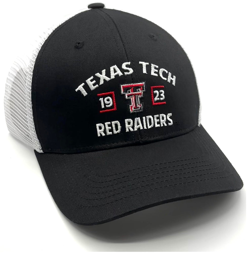 Officially Licensed Texas Tech Classic Mesh Trucker Hat White/Black Two-Tone Adjustable Embroidered Team Logo Structured Snapback Baseball University Sports Cap