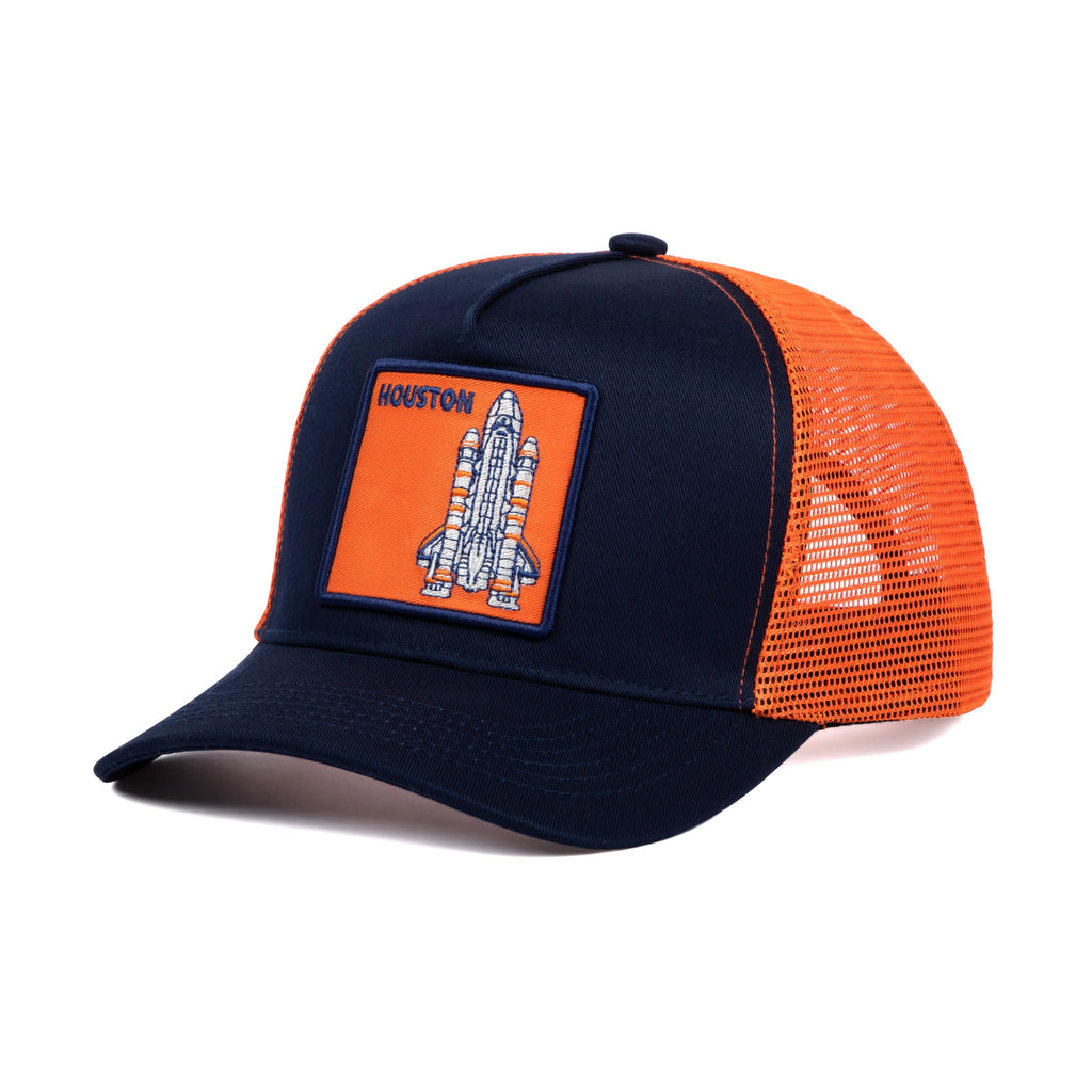 City-Flex Baseball Fan Patch Trucker Hat - Netted Snapback Baseball Cap with Team Design for Men & Women (Navy/Orange, Houston)