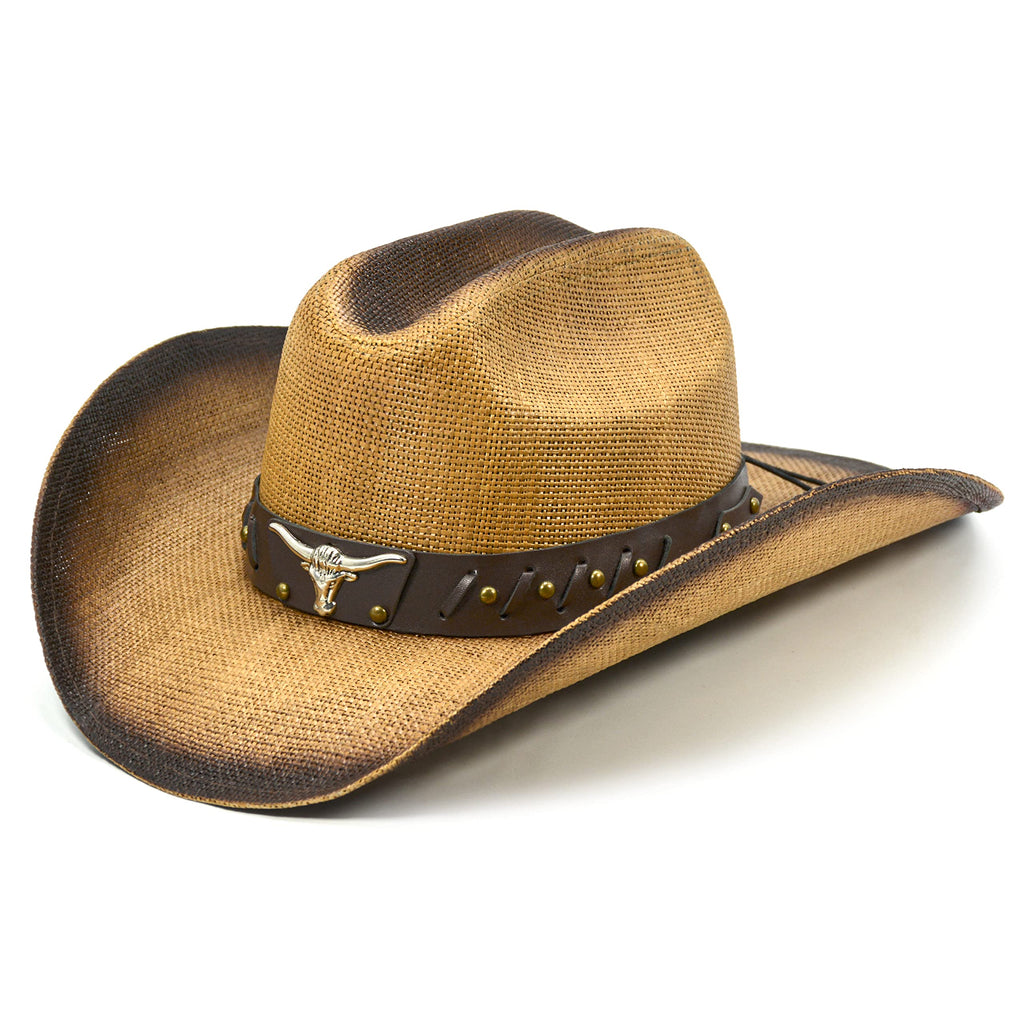 FLUFFY SENSE. Cowboy Hat for Women and Men - Straw Cattleman Crease Western Hats with Upgrade 4 inches Shapeable Wide Brim (Light Brown)