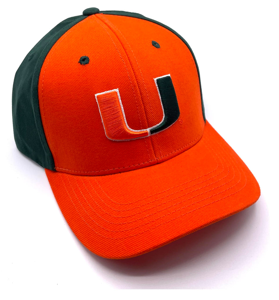 Officially Licensed University Miami Two-Tone MVP Hat Adjustable Classic Edition Hurricanes Team Logo Embroidered Cap