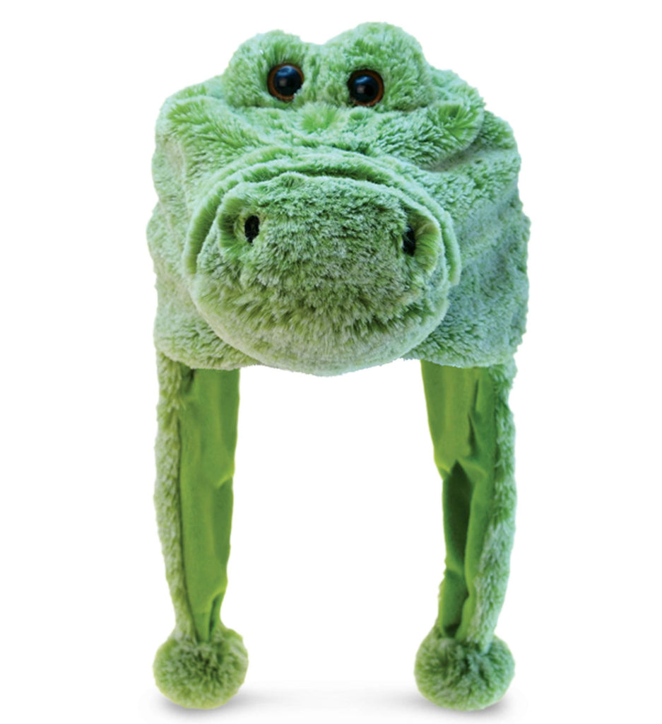 DolliBu Alligator Plush Hat - Soft Stuffed Animal Winter Hat, Novelty Alligator Hat with Cozy Fleece, Warm Fluffy Beanie, Funny Adults and Kids Hat with Ear Flaps For Halloween or Cosplay - One Size