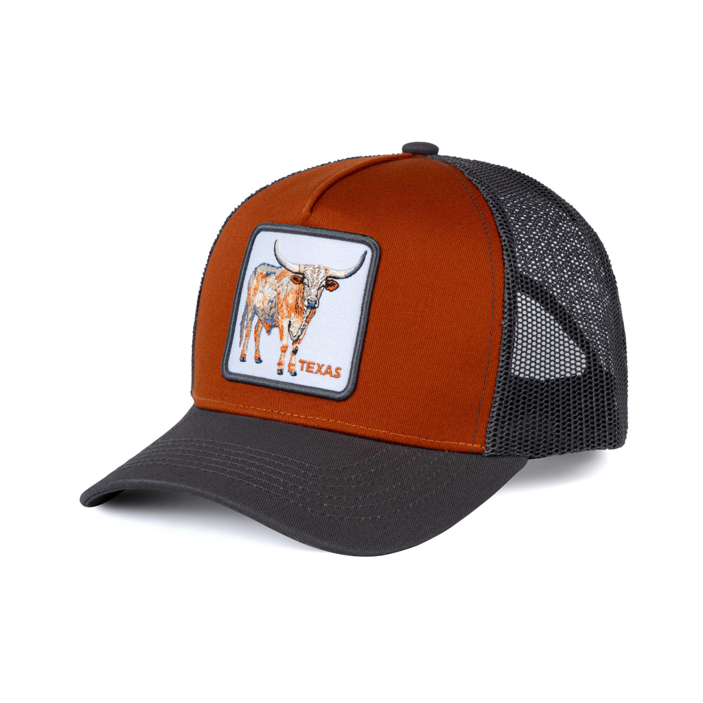 City-Flex Texas College Fan Patch Trucker Hat - Netted Snapback Baseball Cap with Collage Team Design for Men & Women (Brown/Black - Longhorn)