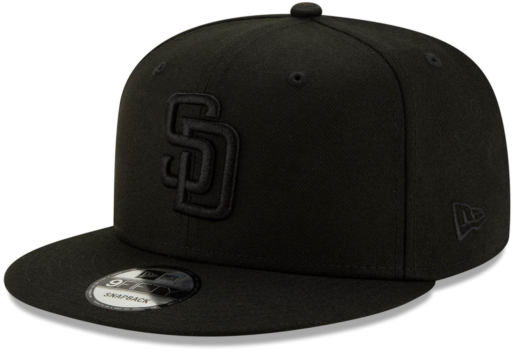 New Era MLB 9FIFTY Black Black Primary Logo Team Adjustable Snapback Hat Cap One Size Fits All - San Diego Padres Black