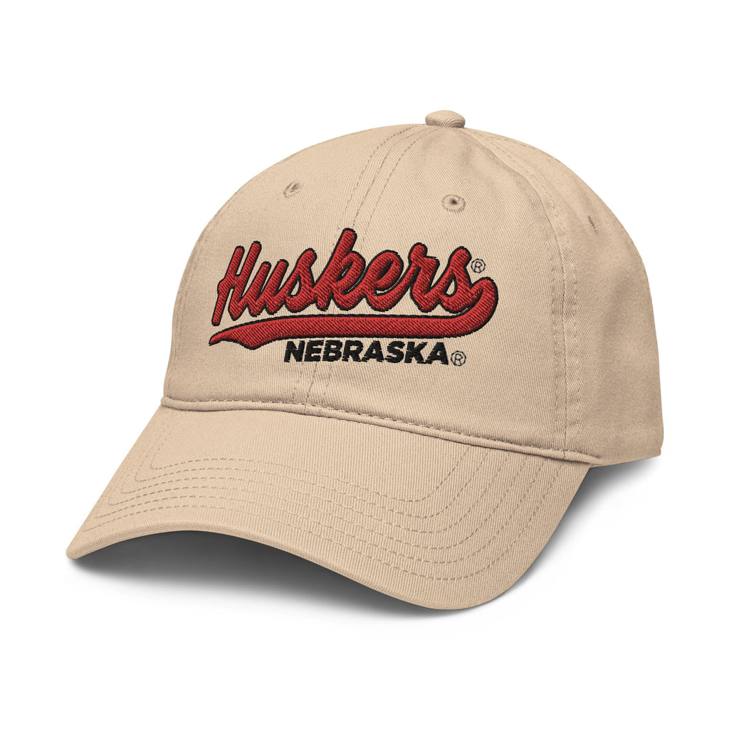 Elite Authentics Nebraska Cornhuskers Cursive Logo Officially Licensed Adjustable Baseball Hat, Stone