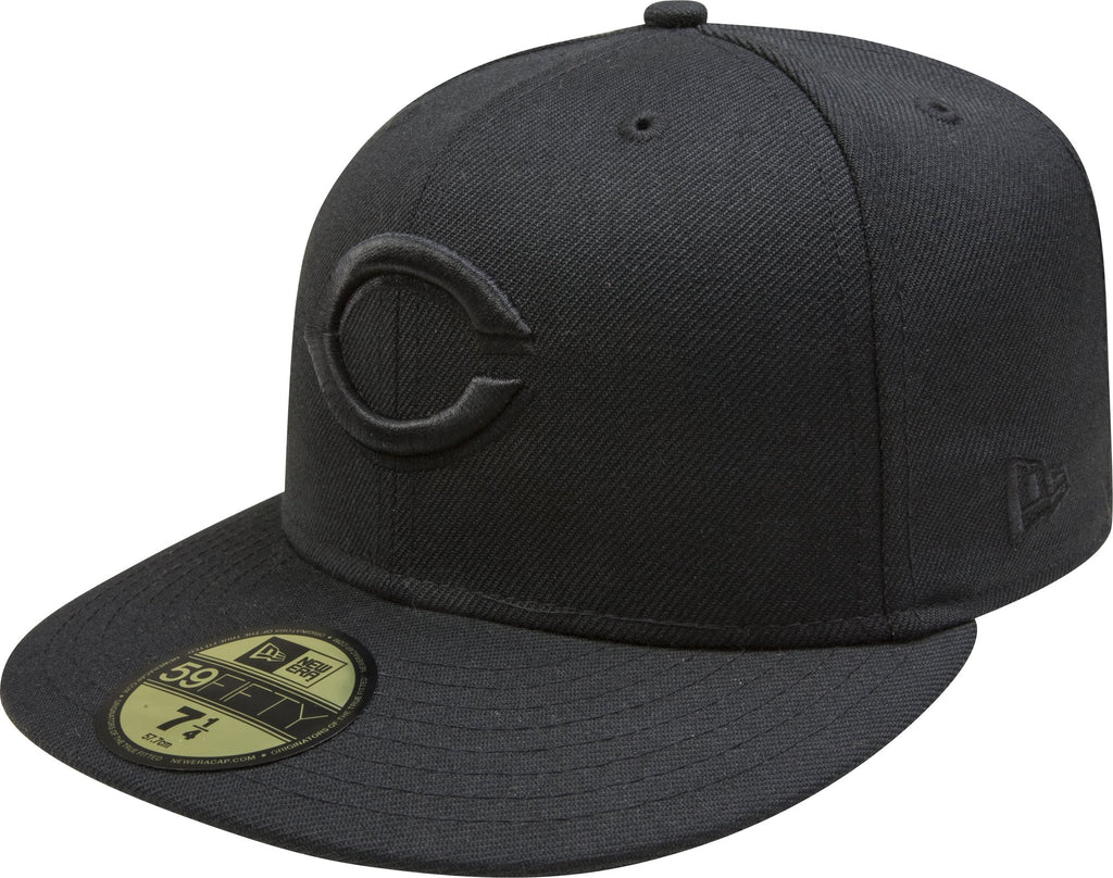 New Era MLB Cincinnati Reds Black on Black 59FIFTY Fitted Cap, 7 5/8