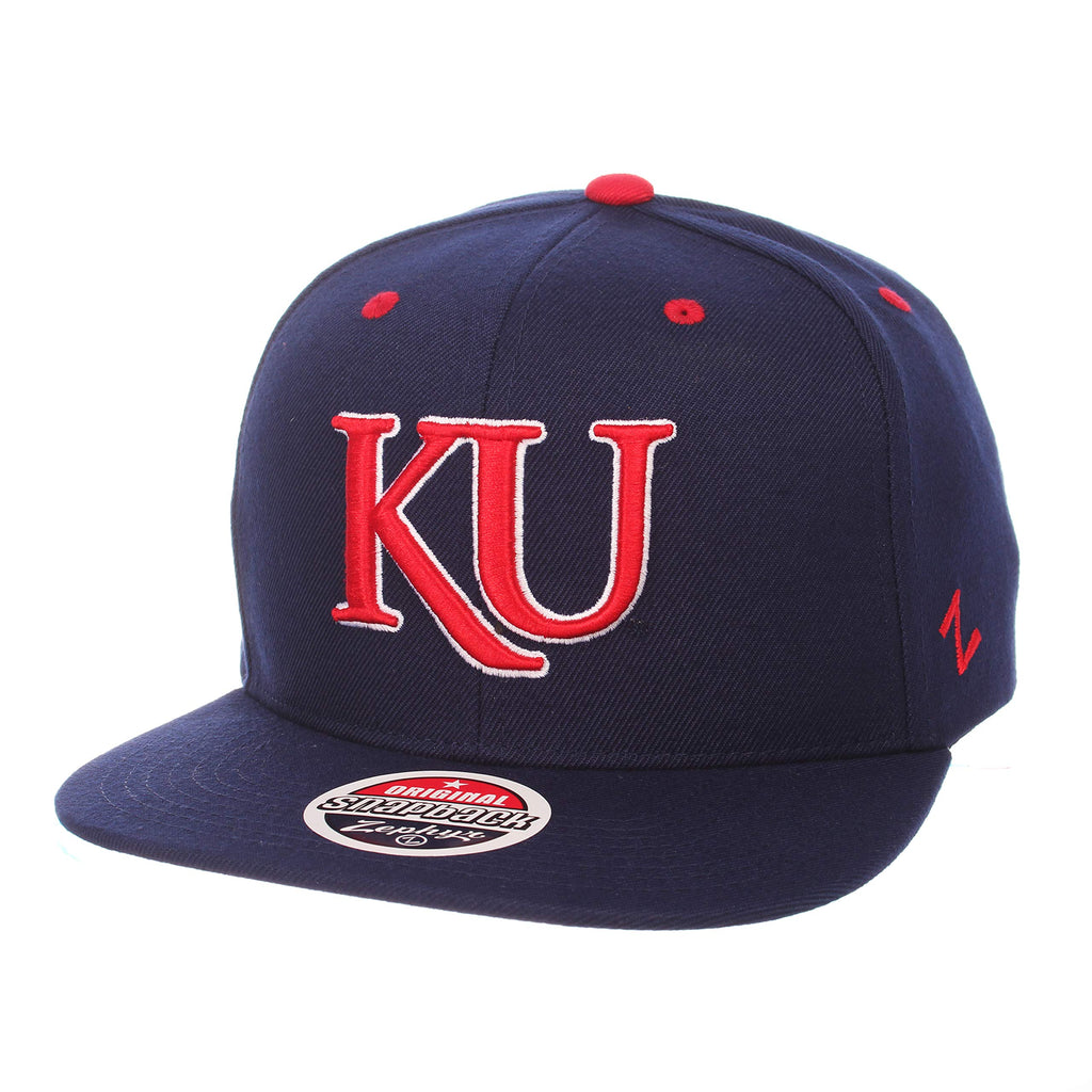Kansas Jayhawks Navy Blue Z11 Adjustable Snapback Cap - NCAA Flat Bill 6-Panel Baseball Hat