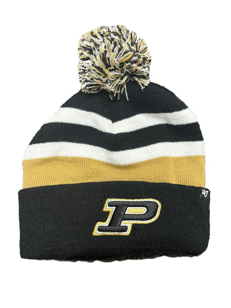 Purdue Boilermakers Black Cuff Stateline Beanie Hat with Pom - NCAA Premium Cuffed Knit Hat