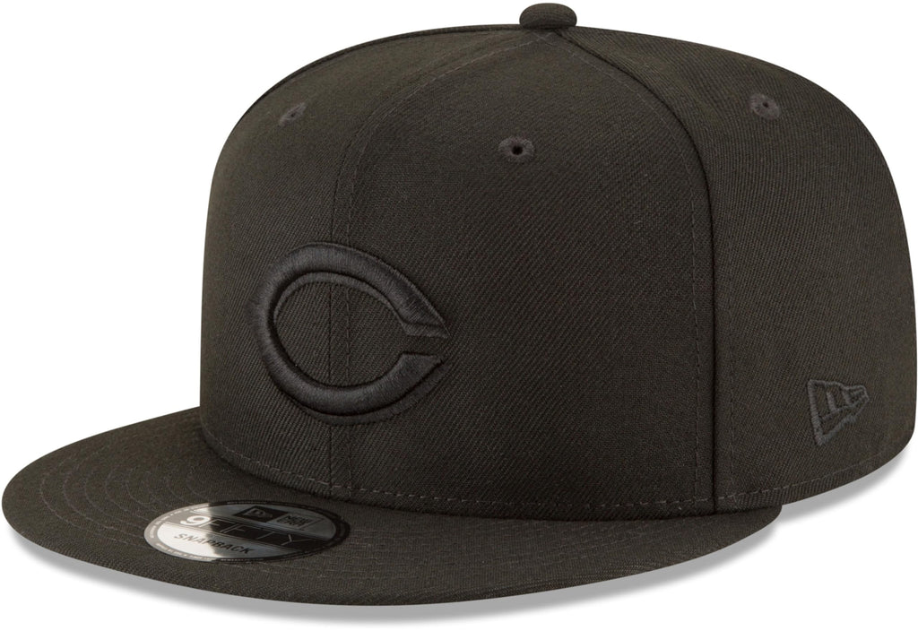 New Era MLB 9FIFTY Black Black Primary Logo Team Adjustable Snapback Hat Cap One Size Fits All - Cincinnati Reds Black