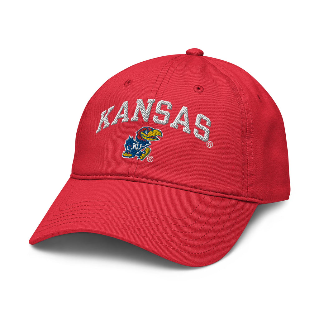 Elite Authentics Kansas Jayhawks Arch Over Adjustable Baseball Cap - Red - Adults - Unisex - Cotton - NCAA - Baseball - Large