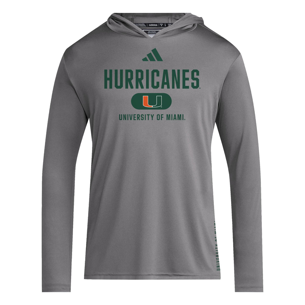 adidas Men's NCAA Designed for Training Lightweight Hoodie, Team Grey/Dark Green/White/University of Miami
