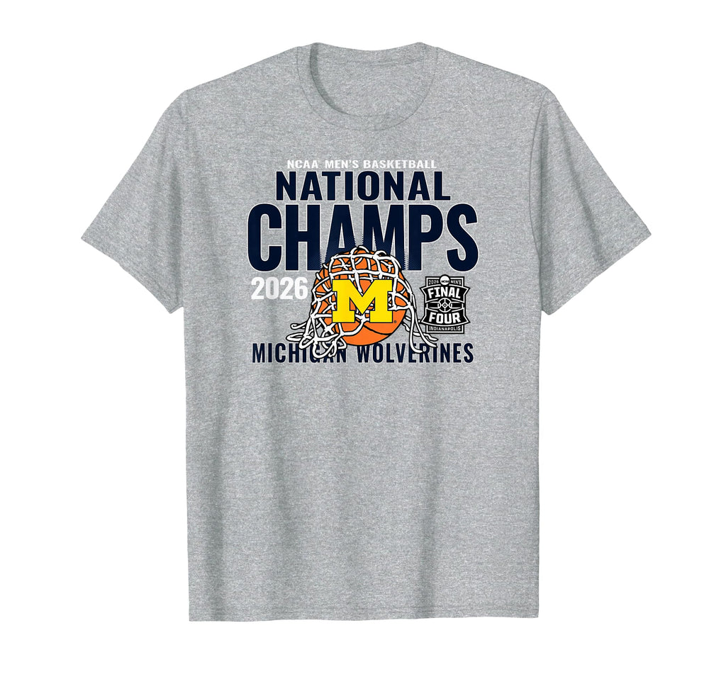 Michigan Wolverines 2026 National Champs Men's Bball Gray T-Shirt