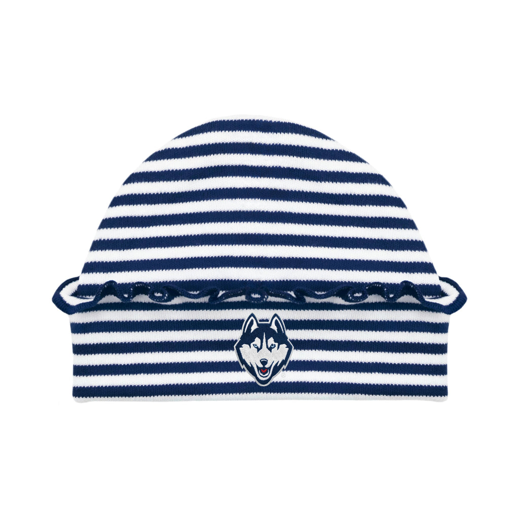 Creative Knitwear College Baby Ruffled Striped Cap - Connecticut Huskies UCONN Logo, Navy/White for Baby Girls, Newborn (0-3 Months)