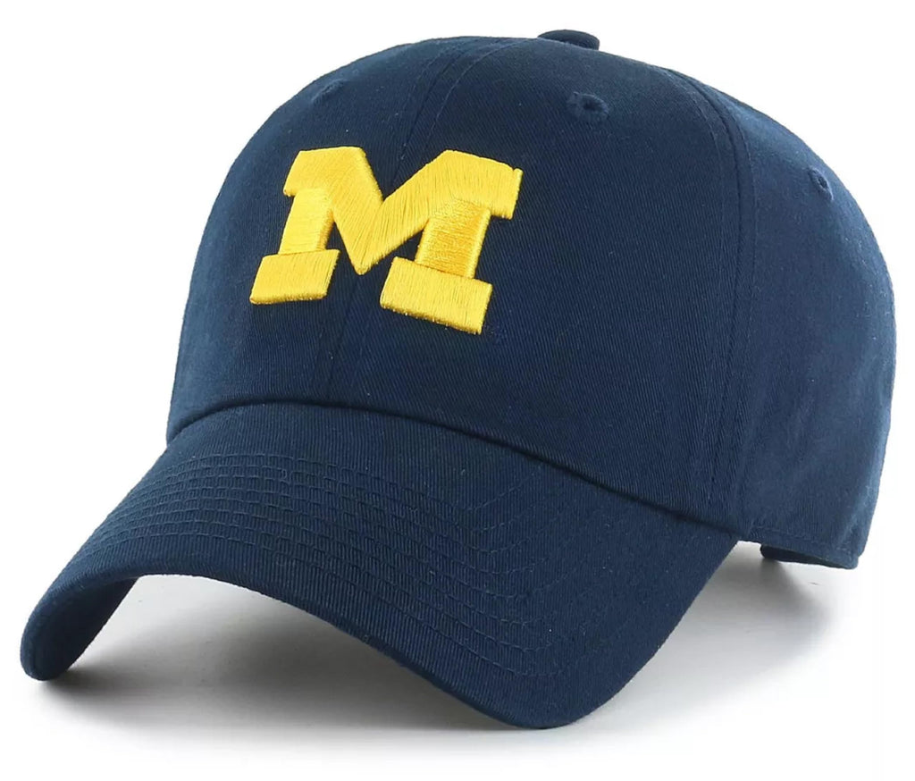 Officially Licensed Michigan University Clean Up Hat Navy Blue Adjustable Classic Embroidered Team Logo Cap