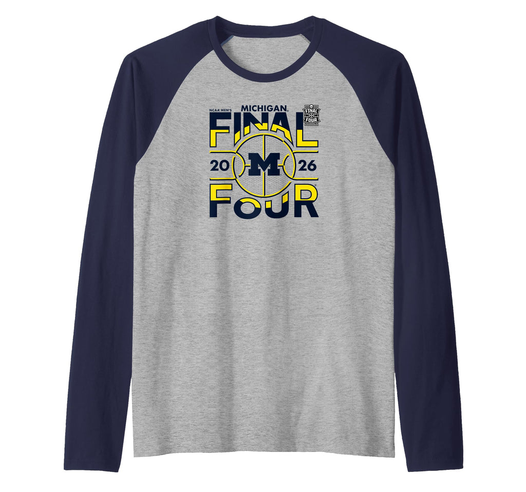 Michigan Wolverines Final Four 2026 Men's March Madness Logo Raglan Baseball Tee
