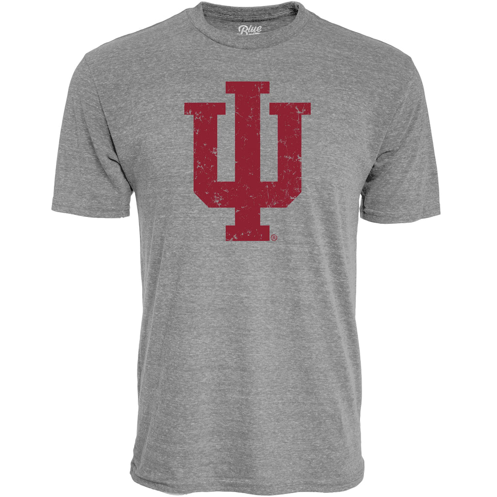 Blue 84 Men's Indiana Hoosiers Tri-Blend T-Shirt Vintage Icon Heather Grey, Grey, Large