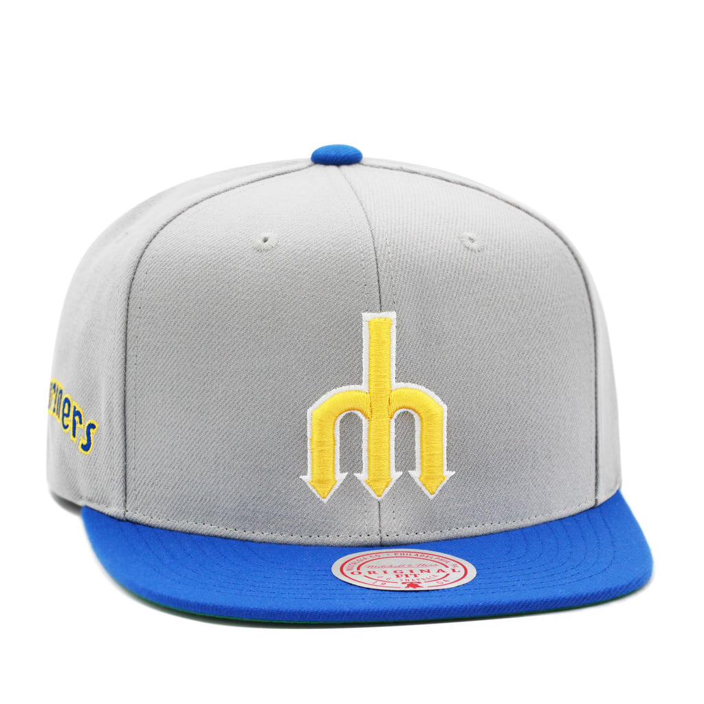 Mitchell & Ness Seattle Mariners Cooperstown MLB Away Snapback Hat Cap - Grey/Royal